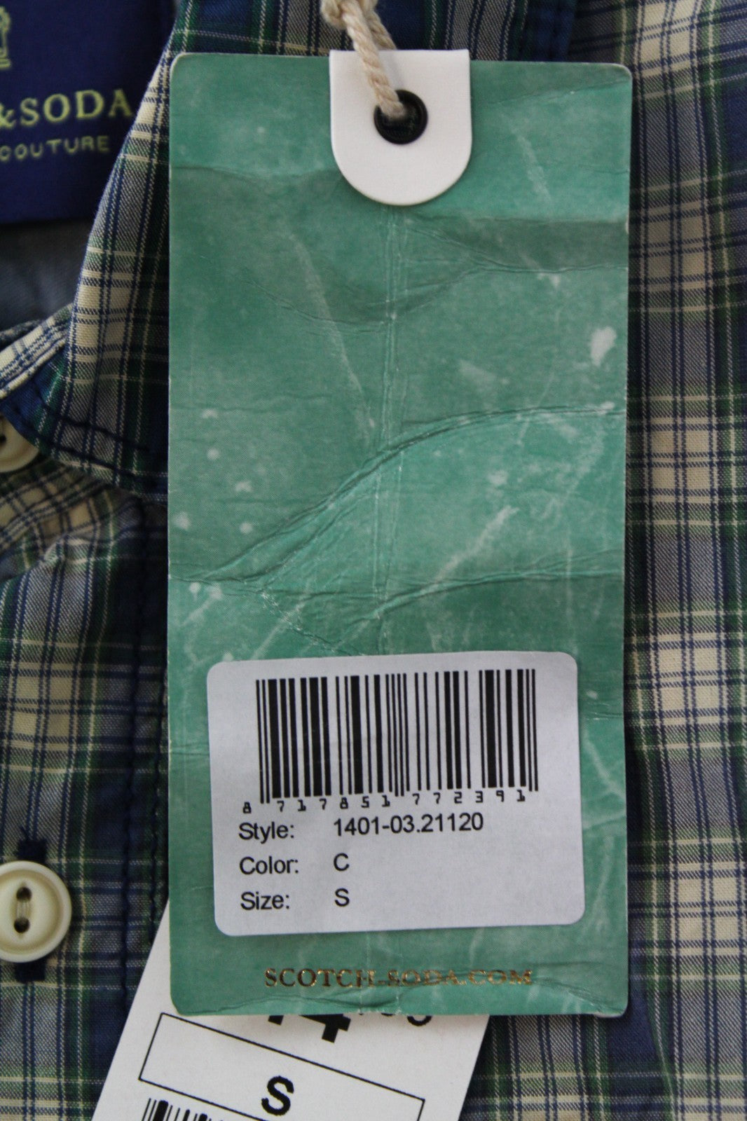 SCOTCH & SODA Ams Couture Men Shirt S Blue Pure Cotton Short Sleeved Checked