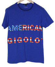 VKING Men T-Shirt M Blue Cotton Stretch Short Sleeved American Logo Print