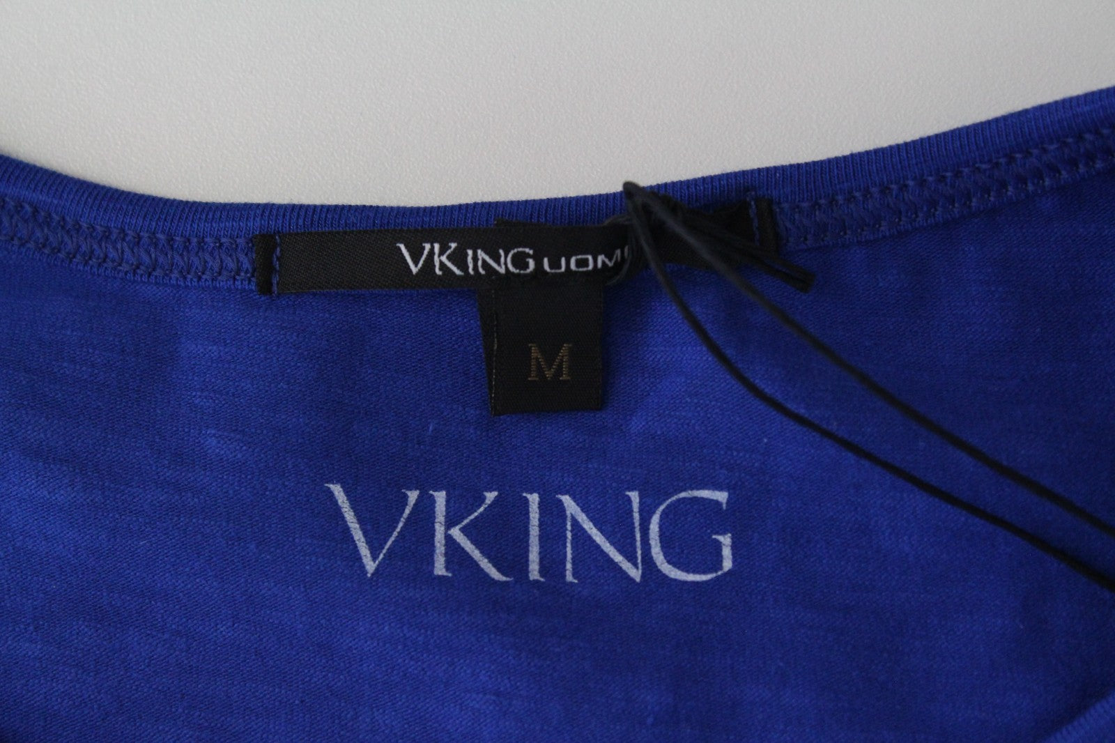 VKING Men T-Shirt M Blue Cotton Stretch Short Sleeved American Logo Print