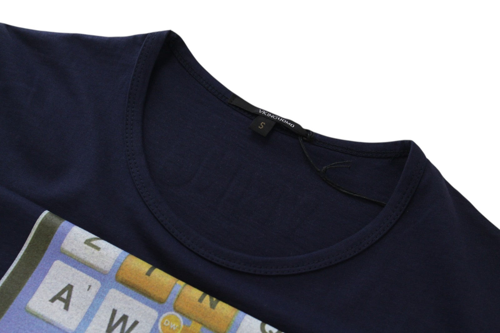 VKING Men T-Shirt S Navy Pure Cotton Phone Logo Short Sleeved Pull On