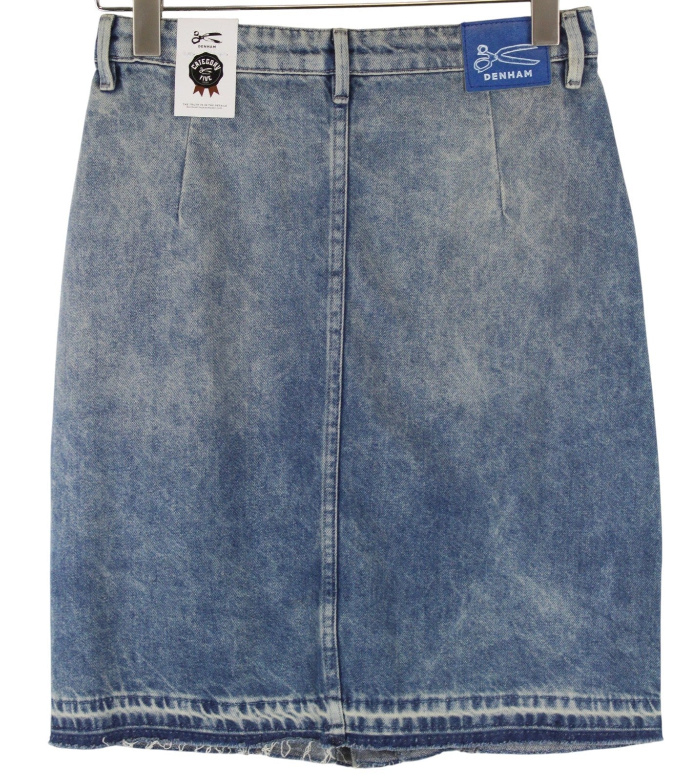 DENHAM Bo Women Skirt W25 Blue Pure Cotton Washed Pocketed Front Button Denim