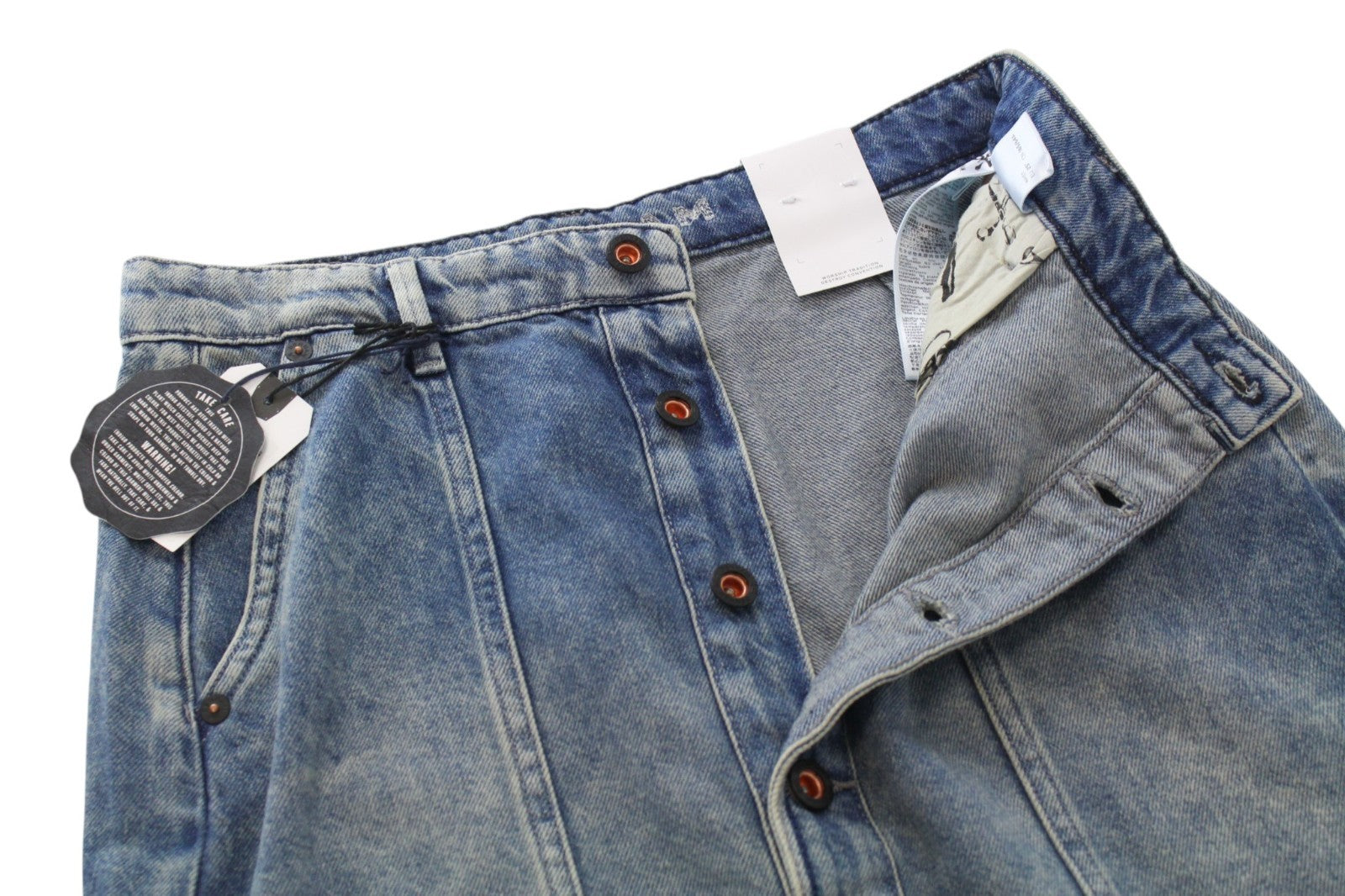 DENHAM Bo Women Skirt W25 Blue Pure Cotton Washed Pocketed Front Button Denim