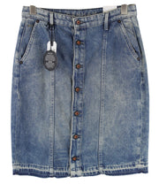 DENHAM Bo Women Skirt W26 Blue Pure Cotton Washed Pocketed Front Buttoned Denim