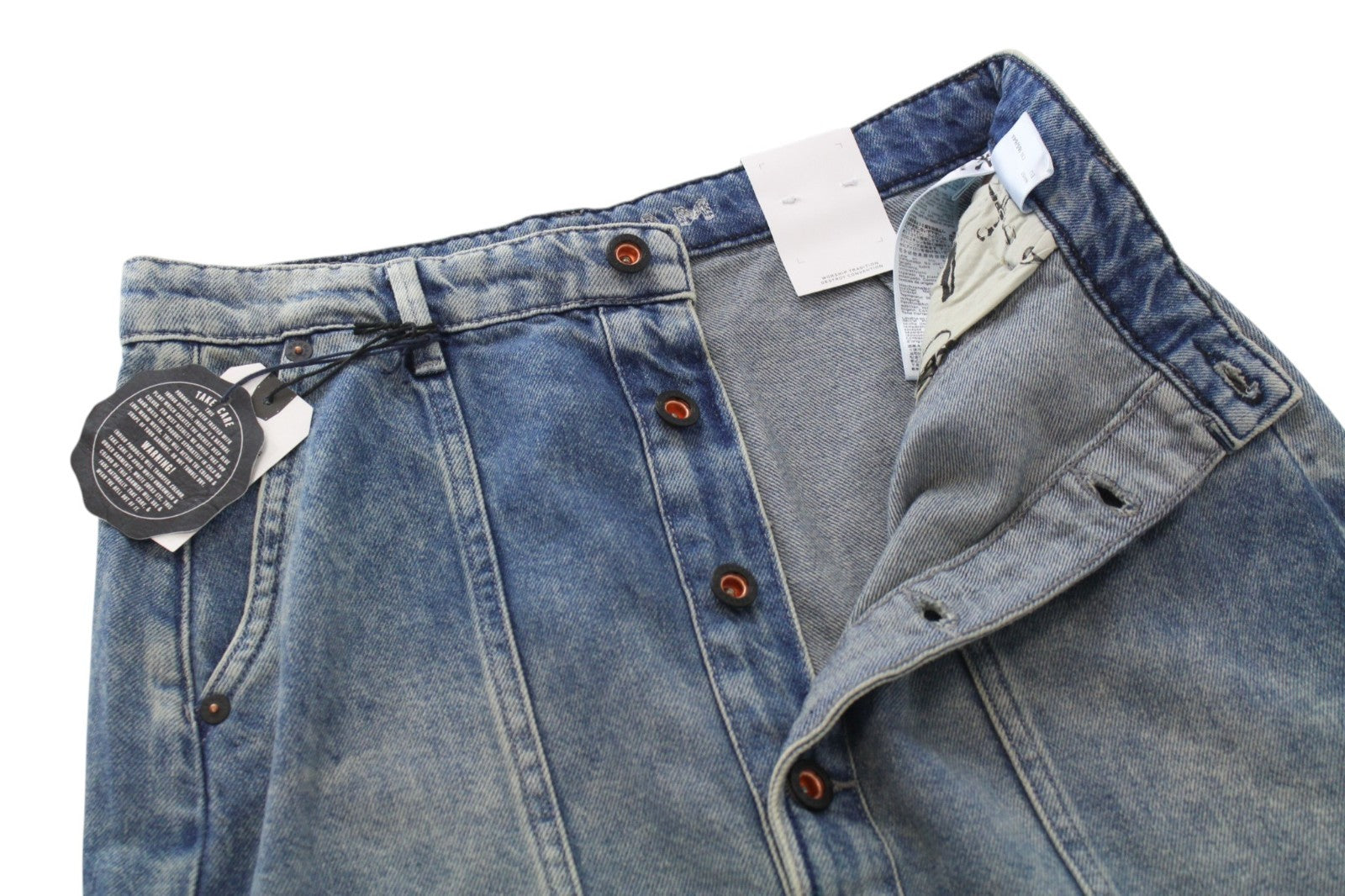 DENHAM Bo Women Skirt W26 Blue Pure Cotton Washed Pocketed Front Buttoned Denim