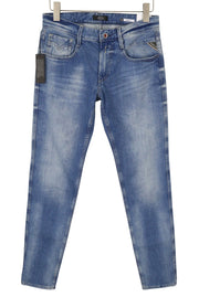 REPLAY Anbass Men Jeans W30/L34 Blue Whiskers Faded Slim Fit Zip Fly Denim