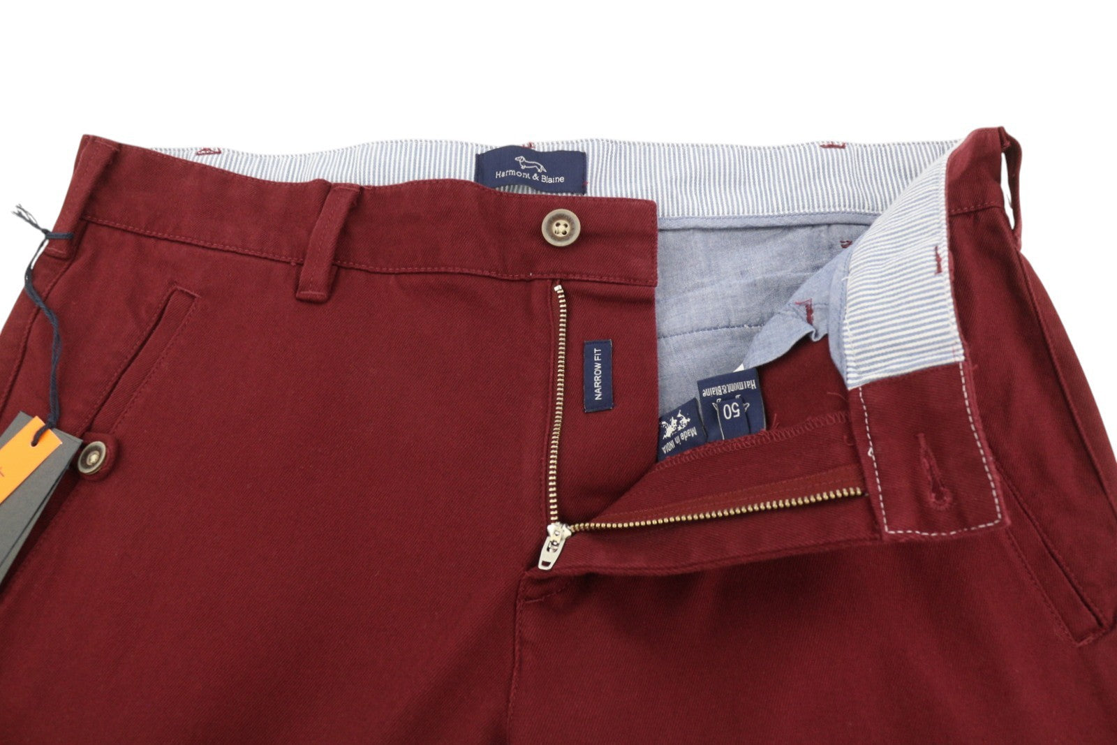 HARMONT & BLAINE Men Trousers 50 W36 Burgundy Narrow Fit Zip Fly Chino
