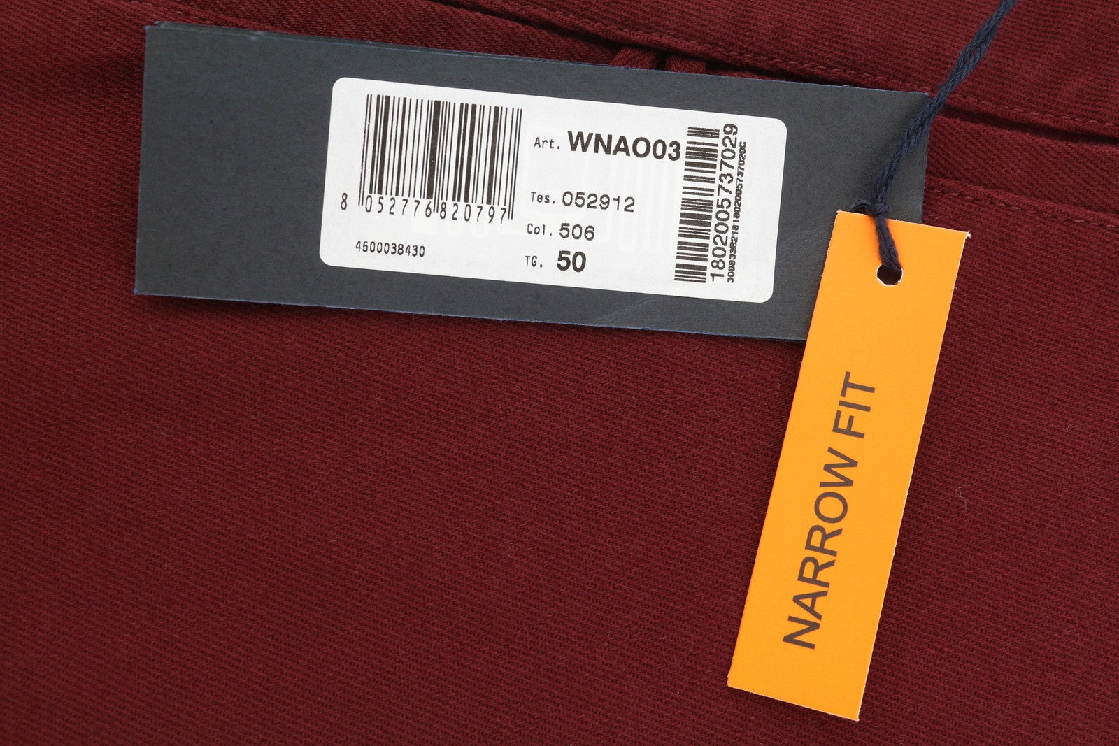 HARMONT & BLAINE Men Trousers 50 W36 Burgundy Narrow Fit Zip Fly Chino