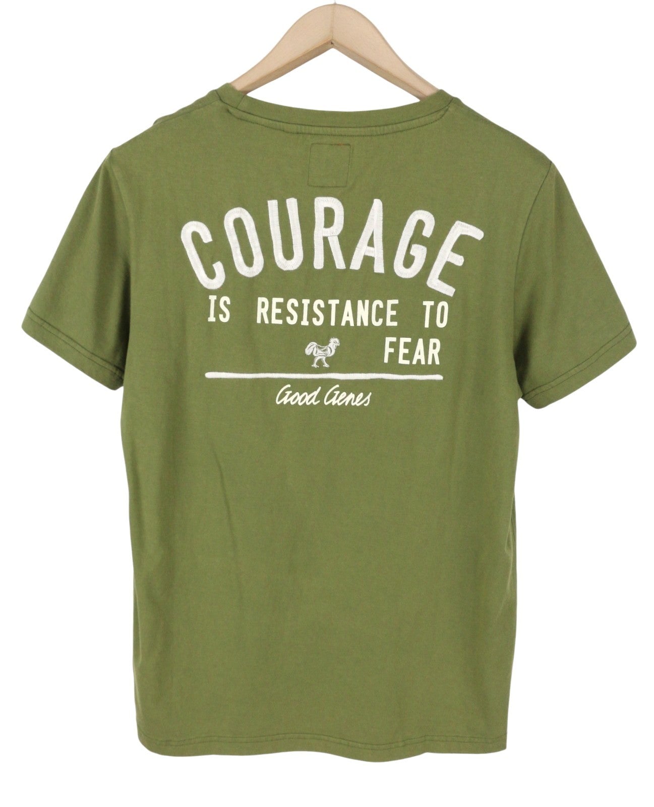 GOOD GENES Men T-Shirt S Olive Green Crew Neck Short Sleeved