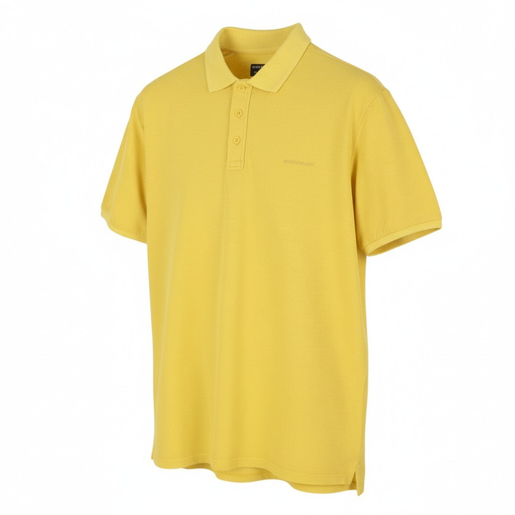 STATE OF ART Men Polos L Yellow Half Button Patch Logo Short Sleeved