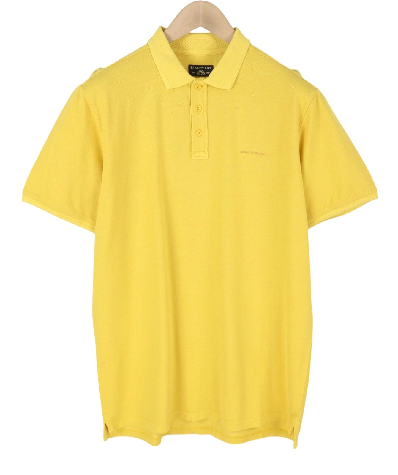 STATE OF ART Men Polos L Yellow Half Button Patch Logo Short Sleeved