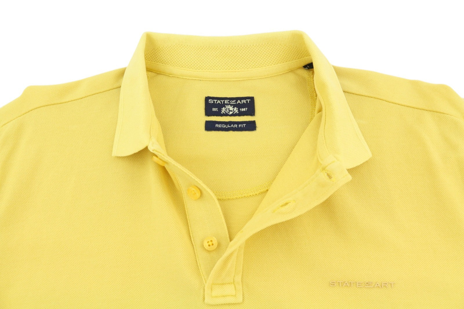 STATE OF ART Men Polos L Yellow Half Button Patch Logo Short Sleeved