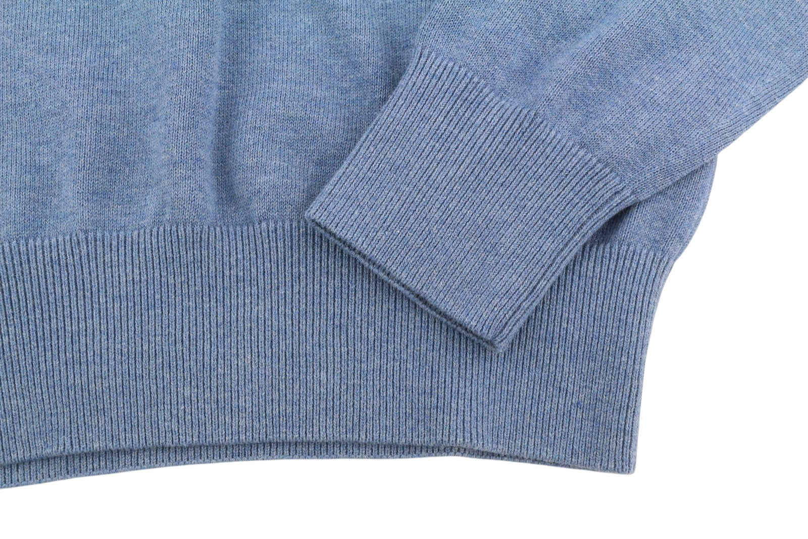STATE OF ART Men Jumper S Blue Melange Cotton Knit V-Neck Pull On