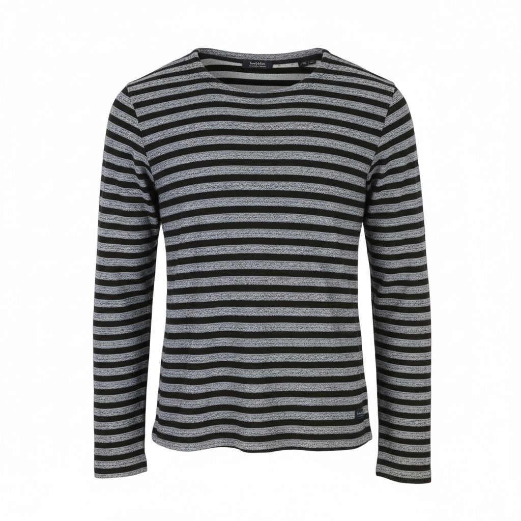 SCOTCH & SODA Men Sweatshirt M Black Striped Crew Neck Long Sleeve Pull On