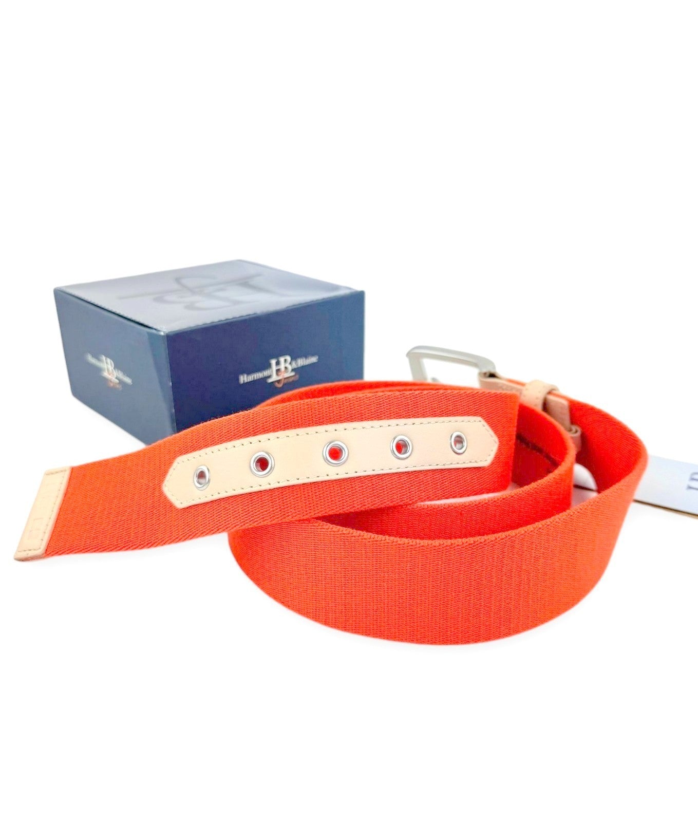 HARMONT & BLAINE Men Belt 120 cm Orange Detailed Squared-End Metal Buckled*