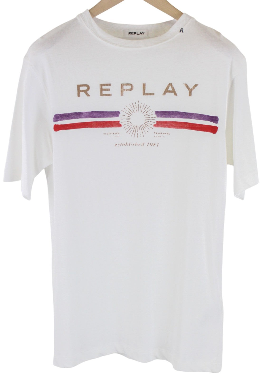 REPLAY Women T-Shirt XS White Casual Cotton Short Sleeved Logo Print Pull On