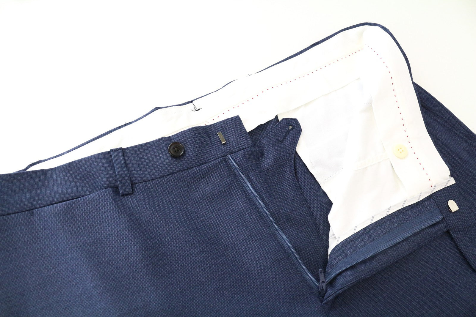 SUITSUPPLY Sienna Men Trousers UK42S Blue Pure Wool Pleated Front Slit Pocket