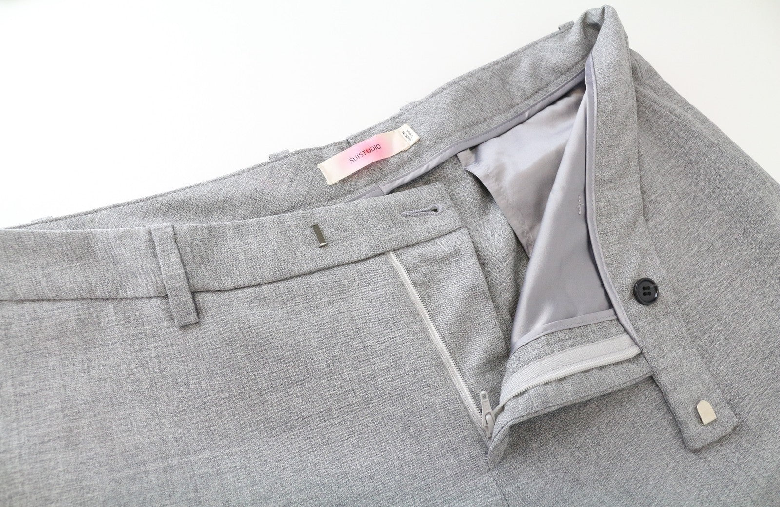 SUISTUDIO Robin Women Trousers UK14S Grey Pure Wool Pleated Front Classic