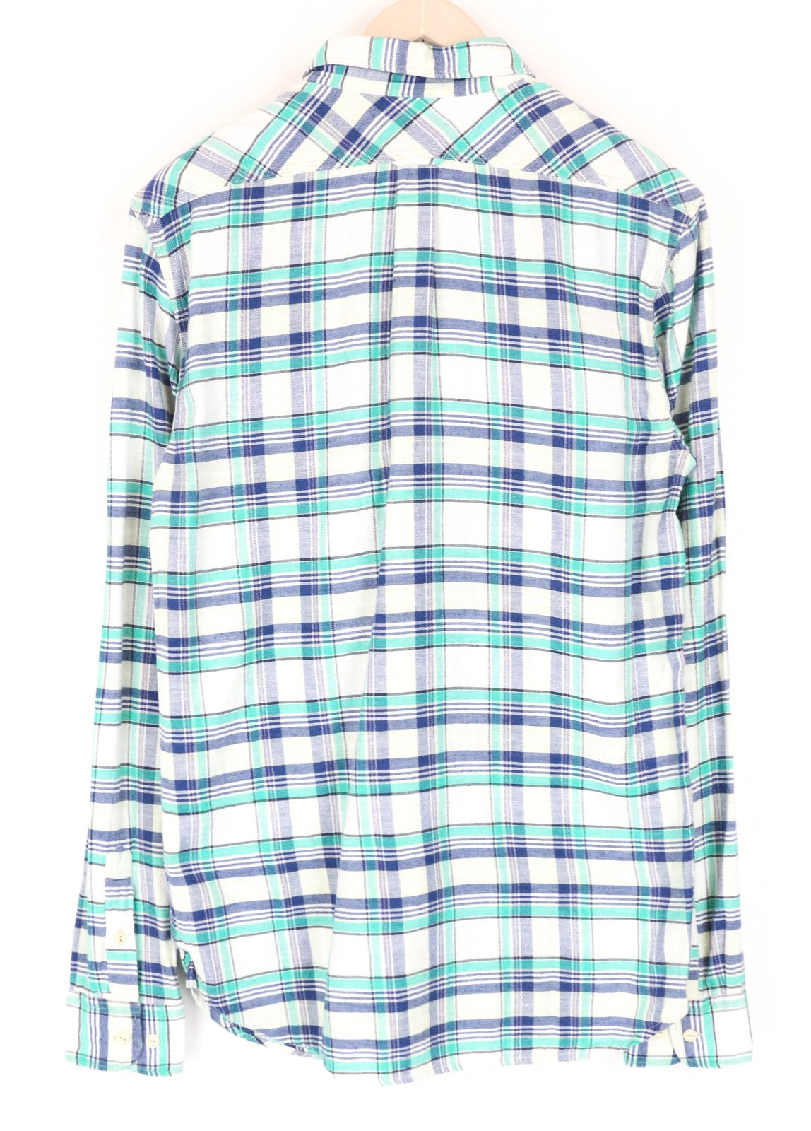 SCOTCH & SODA Ams Couture Men Shirt ~M Blue Green Checked Long Sleeve Pocketed