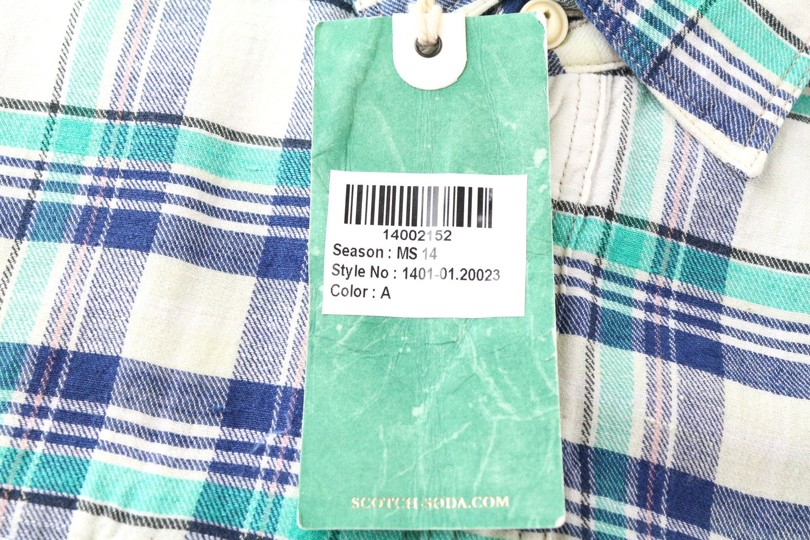 SCOTCH & SODA Ams Couture Men Shirt ~M Blue Green Checked Long Sleeve Pocketed