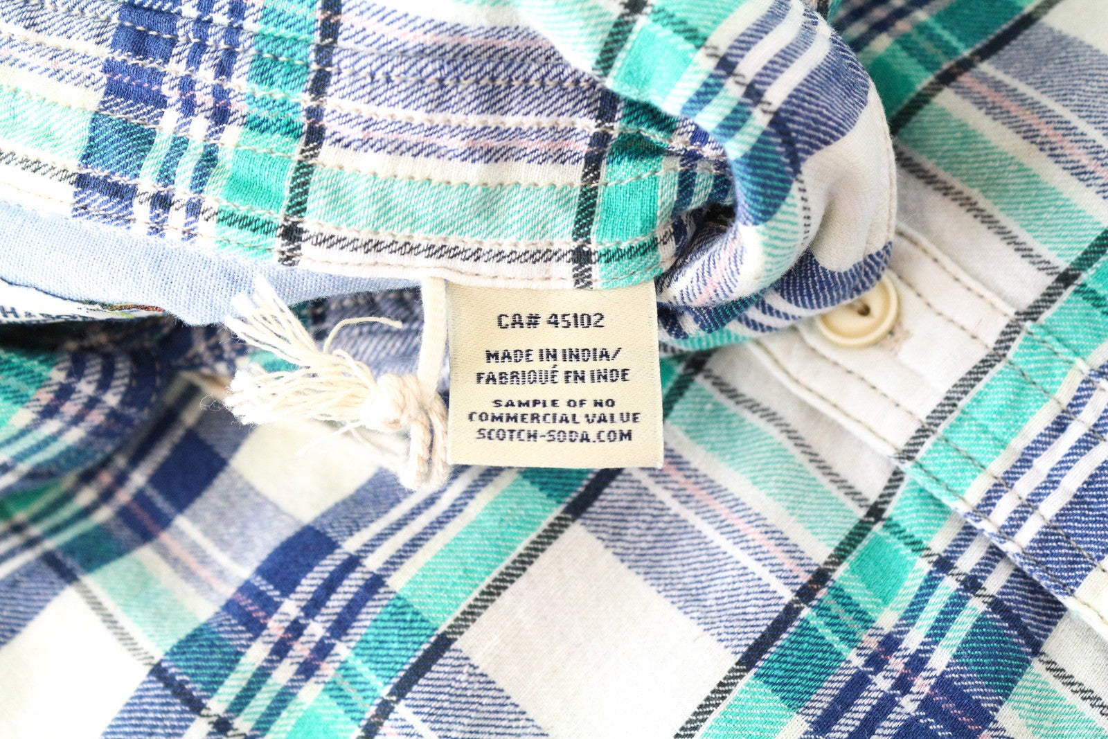 SCOTCH & SODA Ams Couture Men Shirt ~M Blue Green Checked Long Sleeve Pocketed