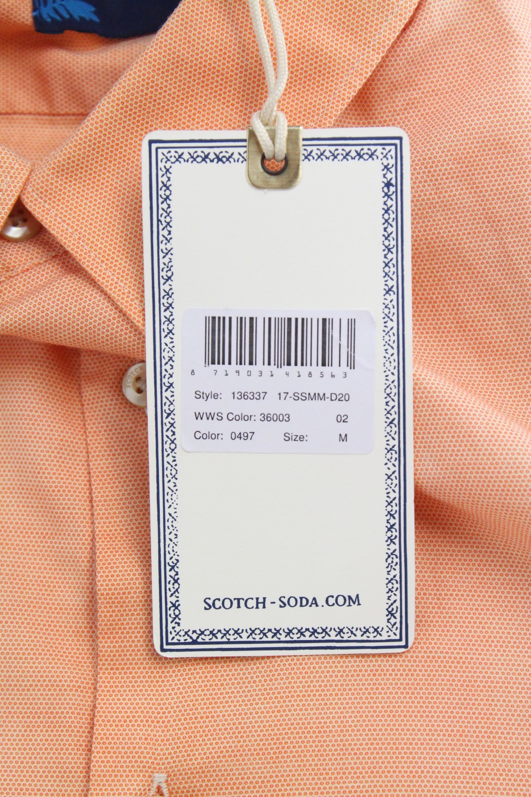 SCOTCH & SODA Ams Couture Men Shirt M Orange Pure Cotton Long Sleeve Button-Up