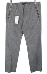 RICHMOND  Men Trousers 48 Grey Pure Cotton Patter Zip Pocket Pleated Button-Fly