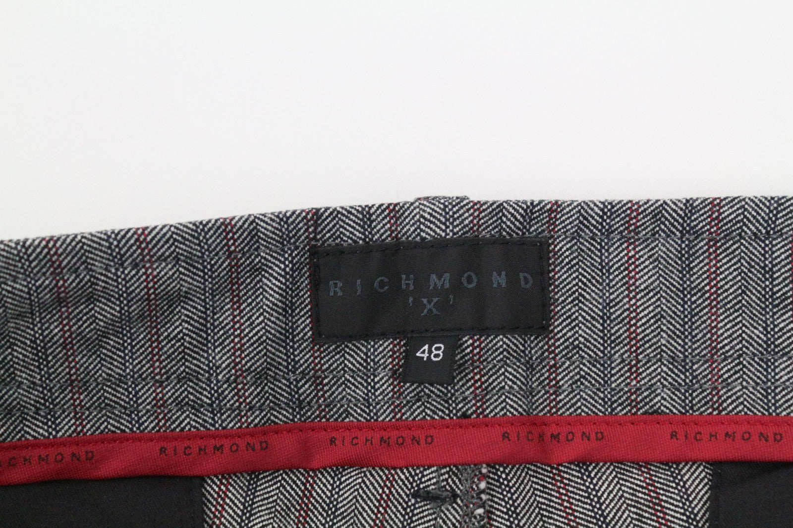 RICHMOND  Men Trousers 48 Grey Pure Cotton Patter Zip Pocket Pleated Button-Fly