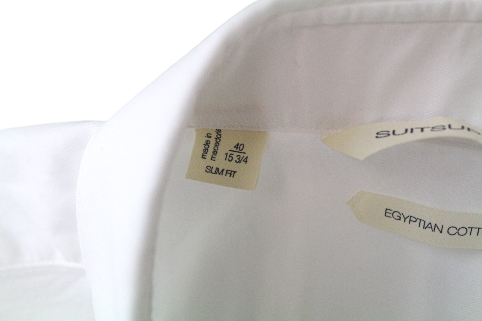 SUITSUPPLY Men's Formal Shirt 40/15 3/4 Slim White Cotton Cutaway Twill