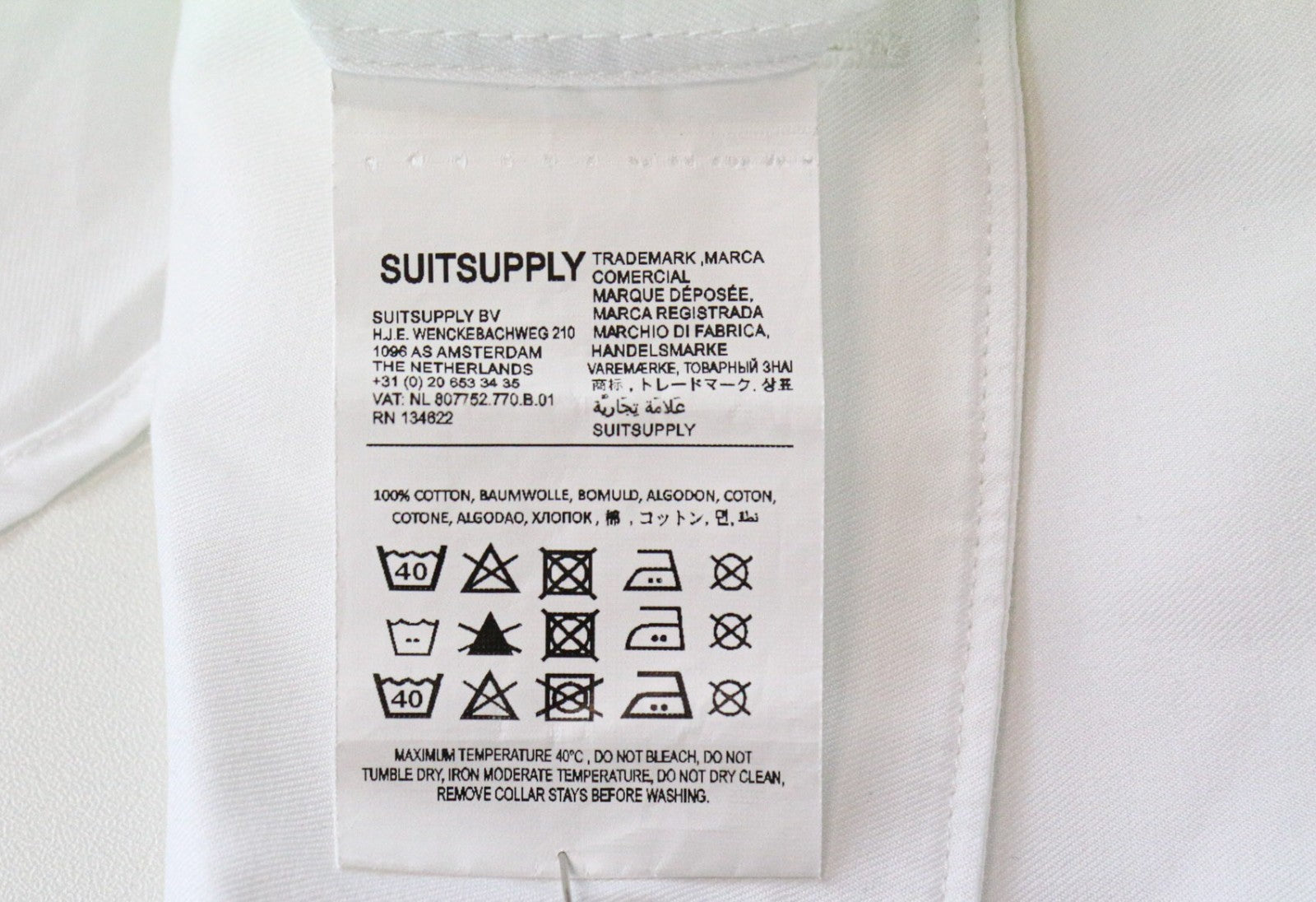 SUITSUPPLY Men's Formal Shirt 40/15 3/4 Slim White Cotton Cutaway Twill