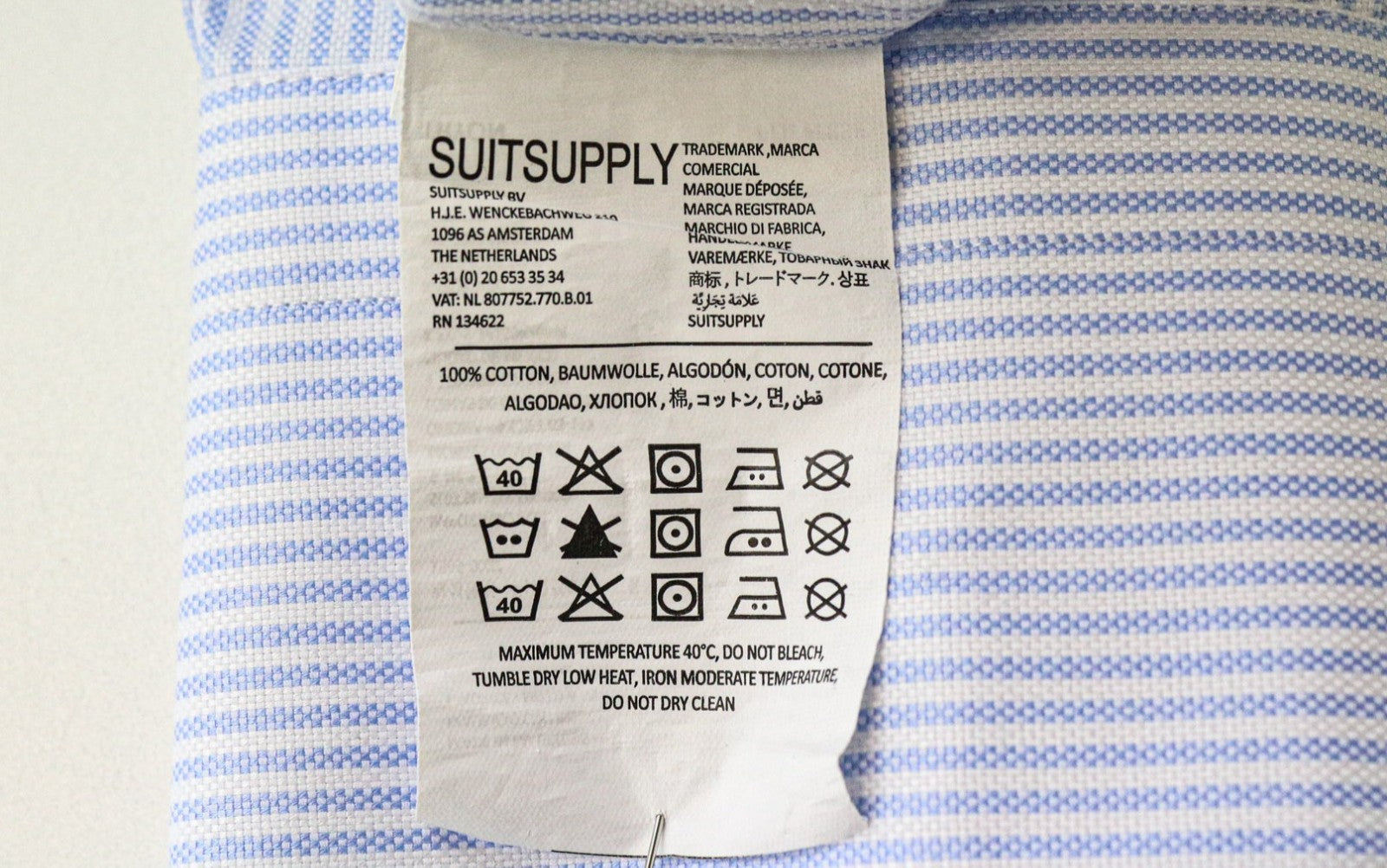 SUITSUPPLY Men's Formal Shirt 39L/15 1/2L Extra Slim Blue Cotton Striped