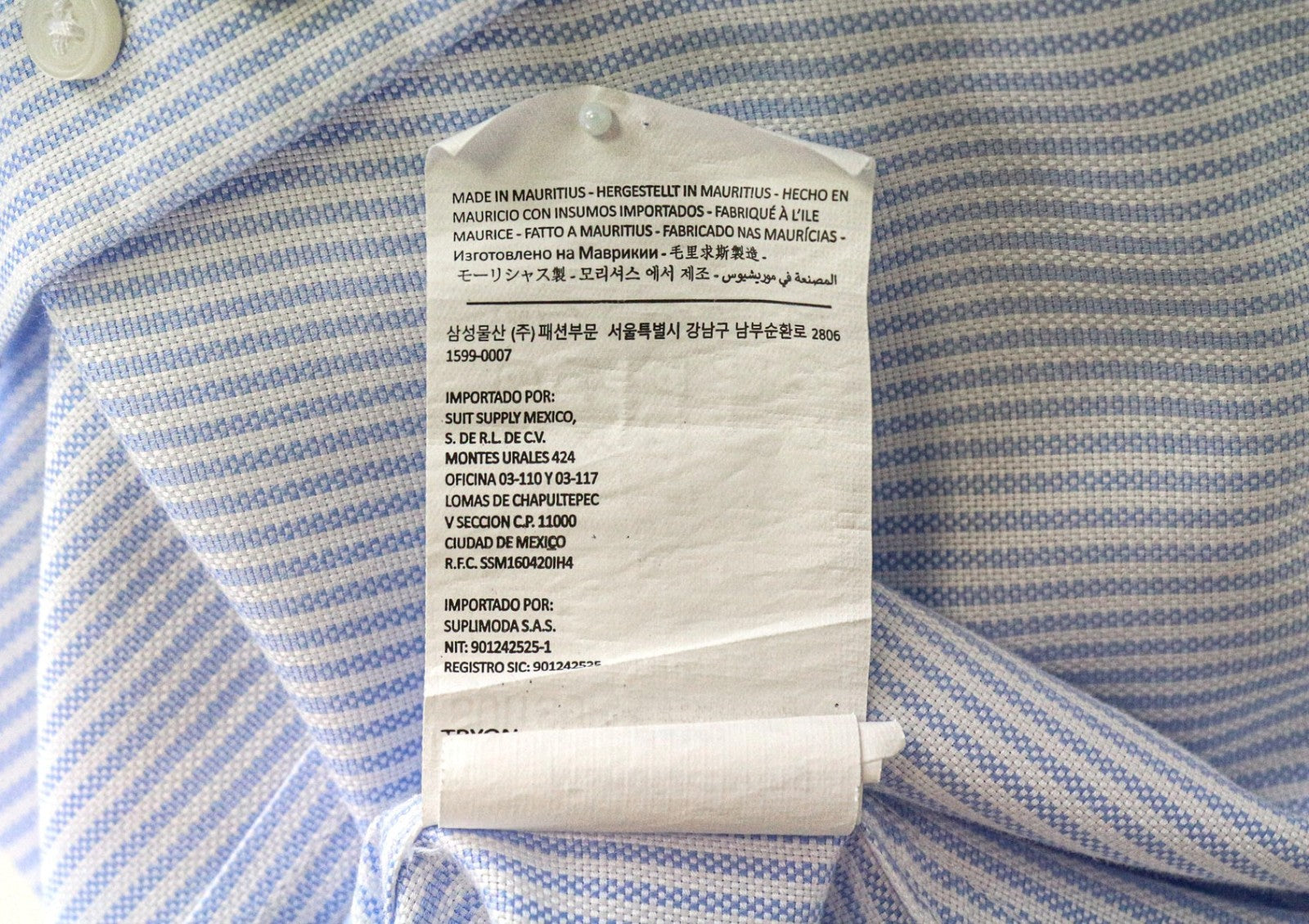 SUITSUPPLY Men's Formal Shirt 39L/15 1/2L Extra Slim Blue Cotton Striped