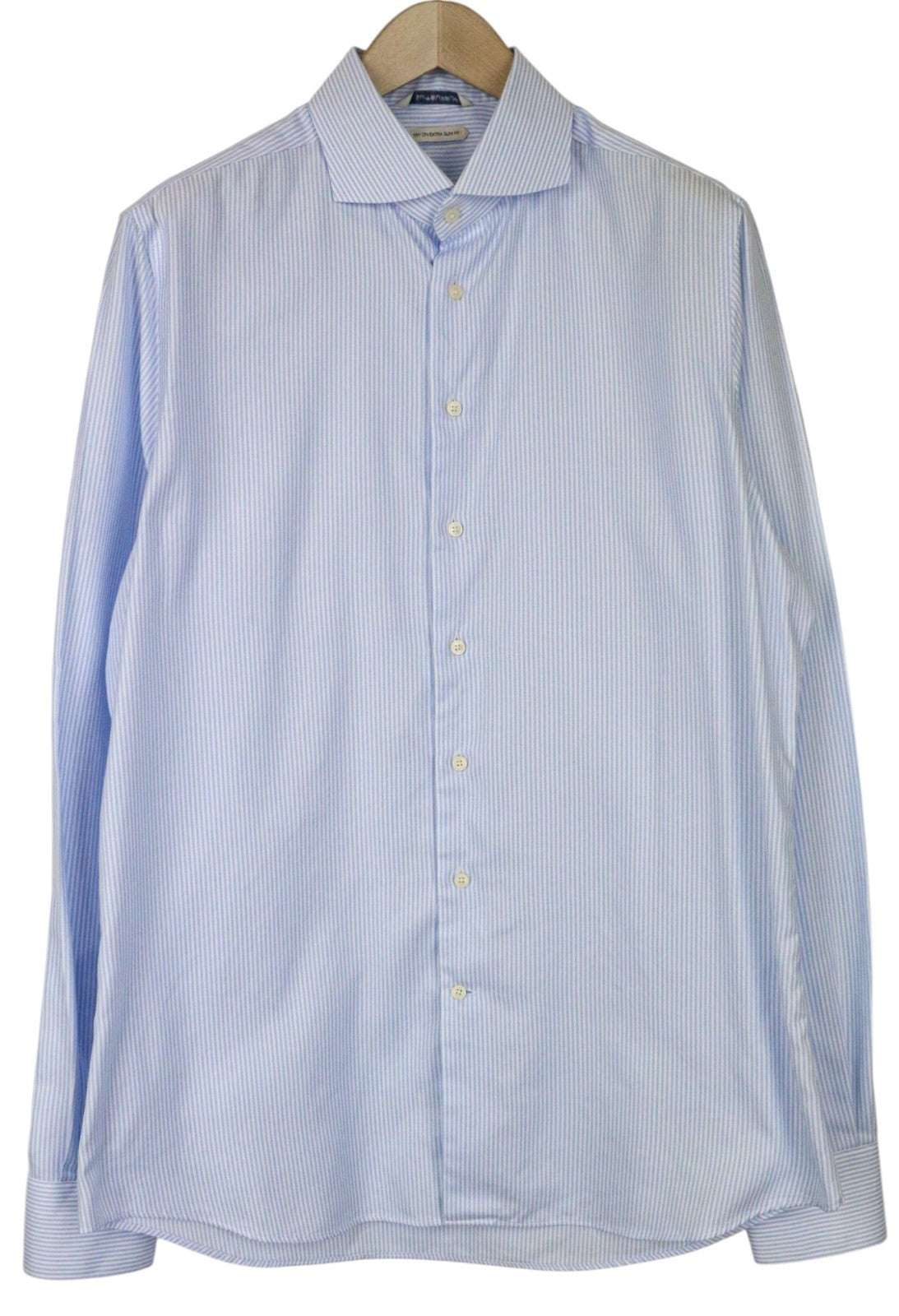 SUITSUPPLY Men's Formal Shirt 43L/17L Extra Slim Blue Cotton Stripe Pattern