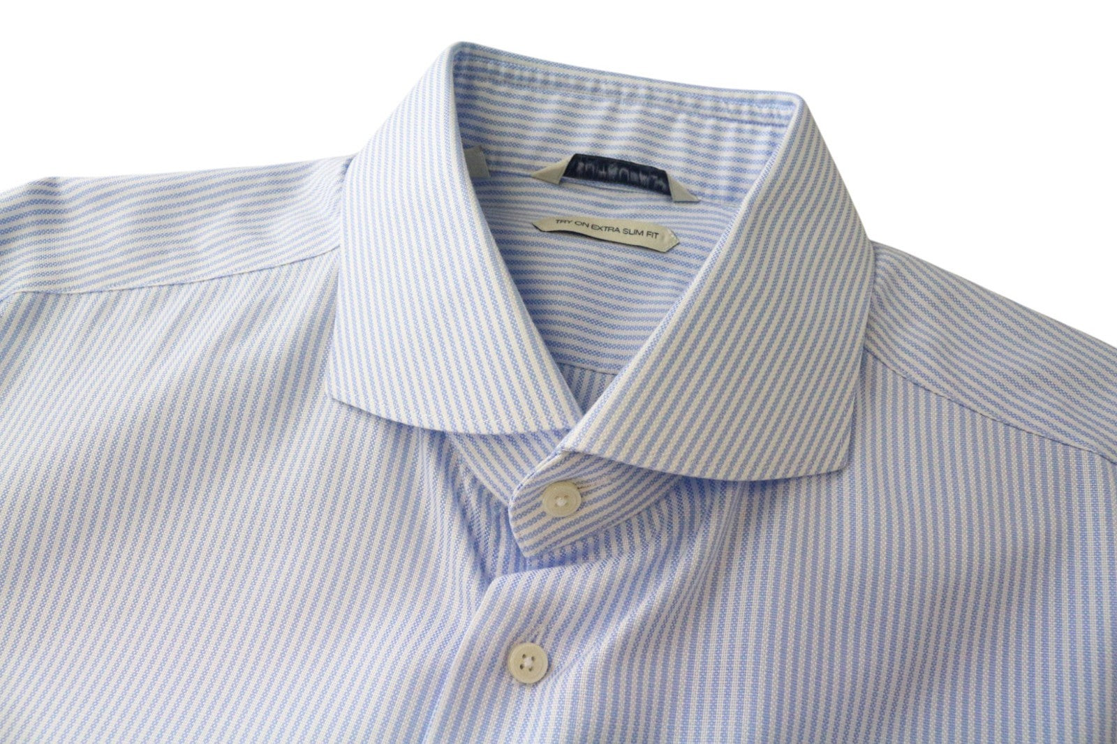 SUITSUPPLY Men's Formal Shirt 43L/17L Extra Slim Blue Cotton Stripe Pattern