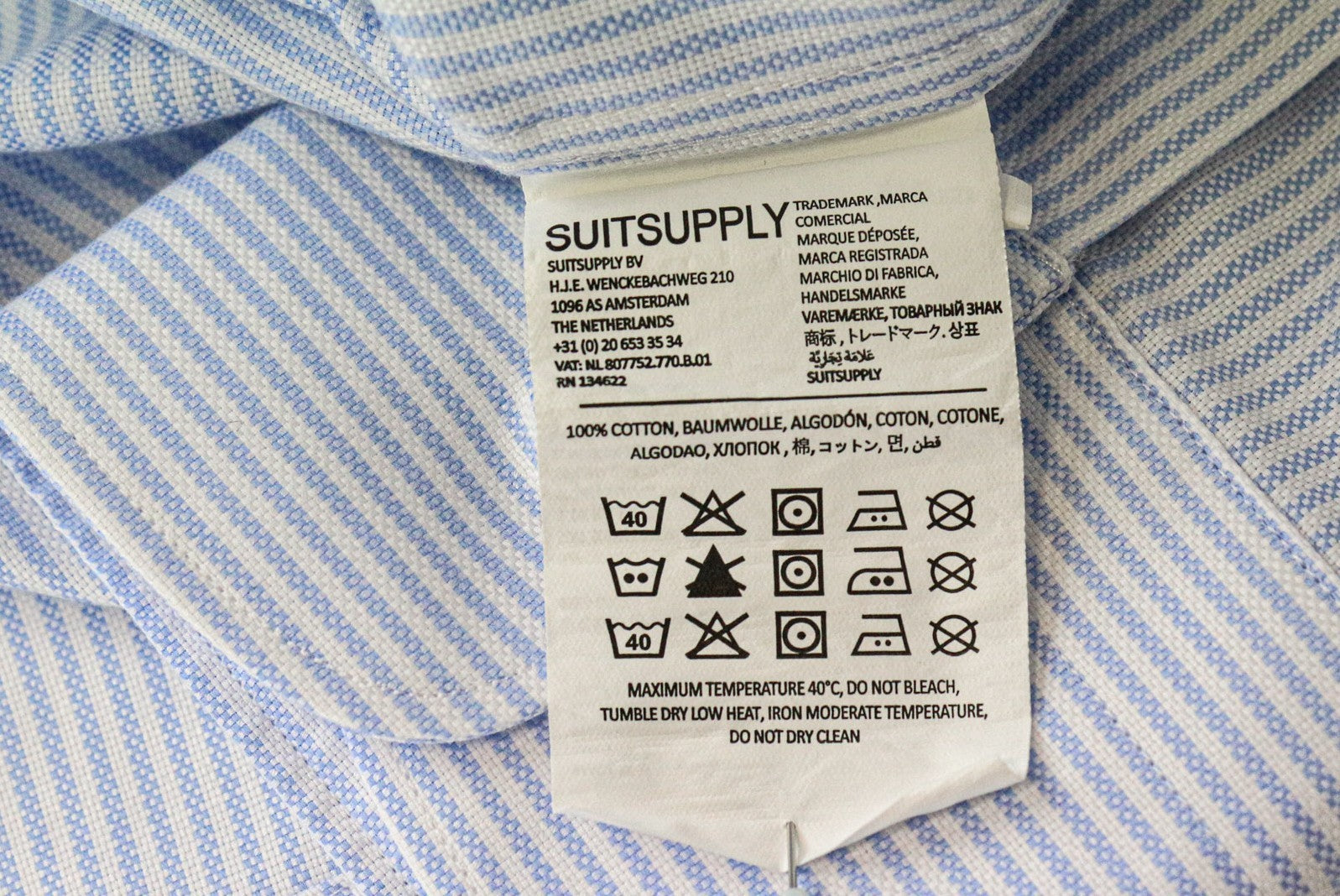 SUITSUPPLY Men's Formal Shirt 43L/17L Extra Slim Blue Cotton Stripe Pattern