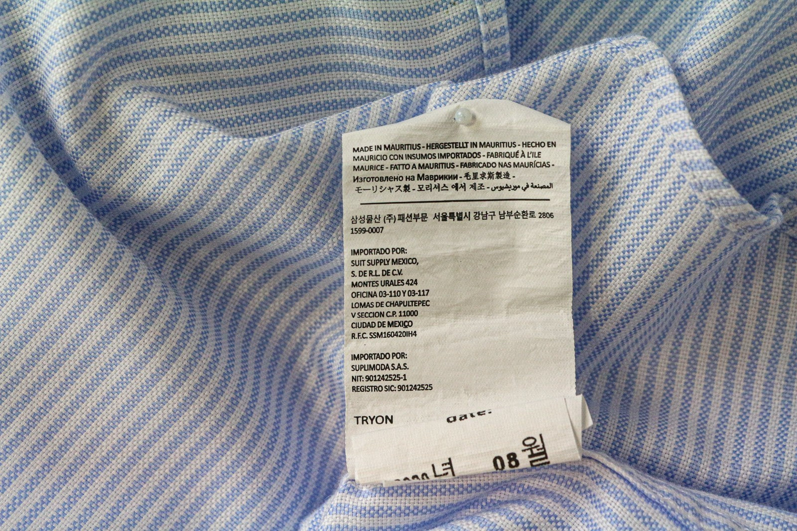 SUITSUPPLY Men's Formal Shirt 43L/17L Extra Slim Blue Cotton Stripe Pattern