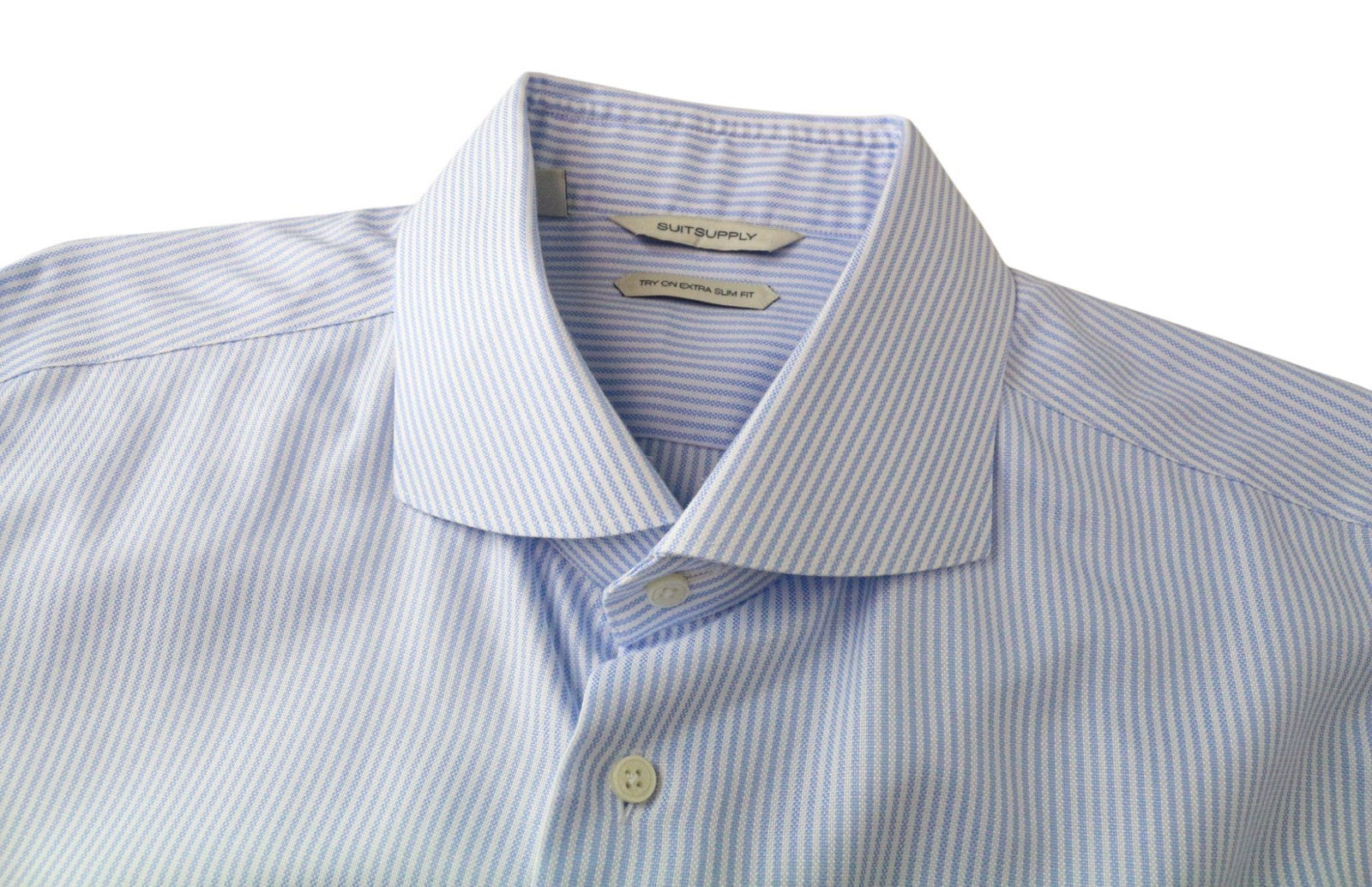 SUITSUPPLY Men's Formal Shirt 45/17 3/4 Extra Slim Blue Cotton Striped Sleeve
