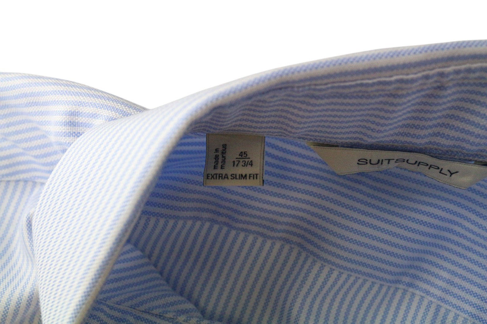 SUITSUPPLY Men's Formal Shirt 45/17 3/4 Extra Slim Blue Cotton Striped Sleeve
