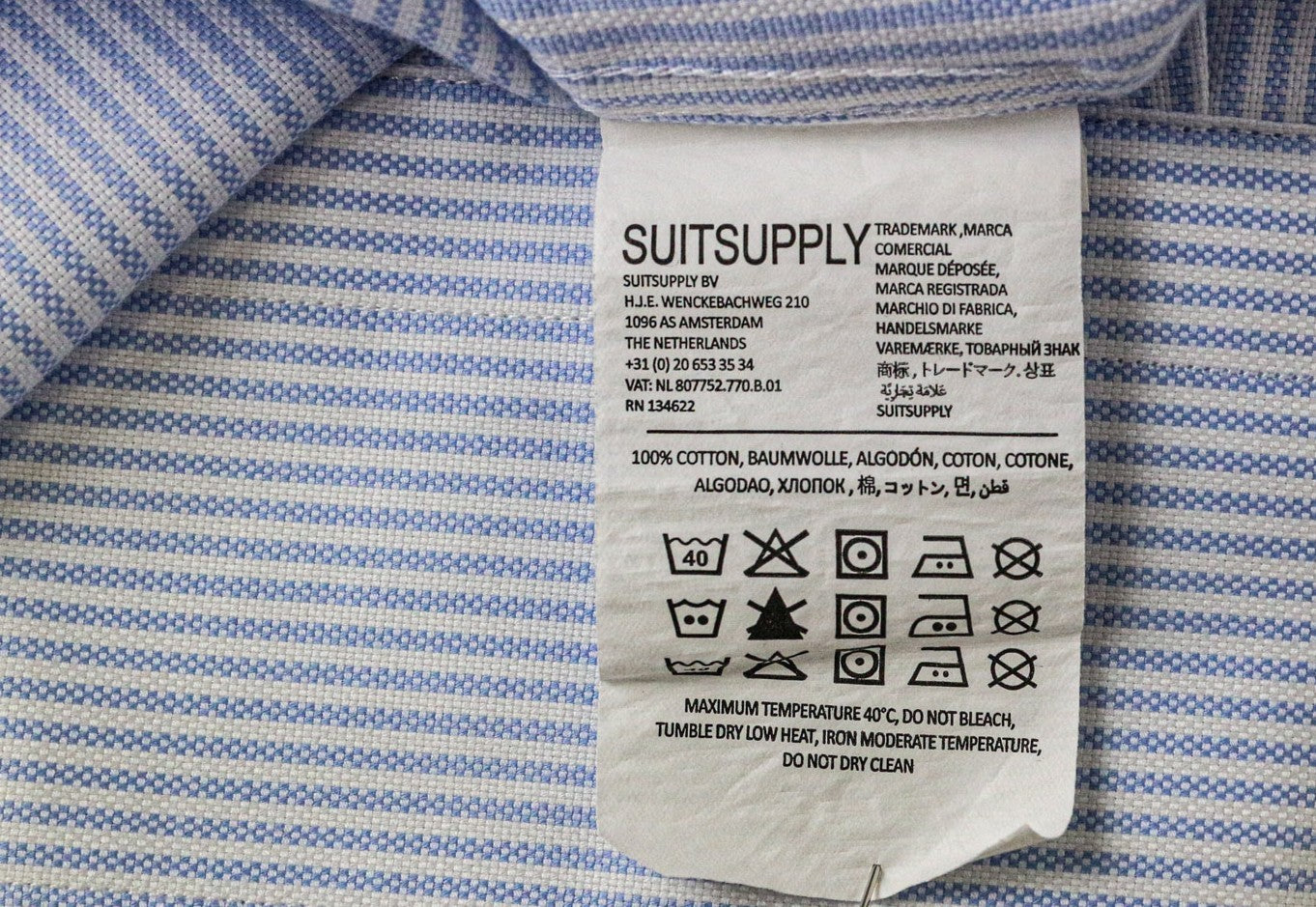 SUITSUPPLY Men's Formal Shirt 45/17 3/4 Extra Slim Blue Cotton Striped Sleeve