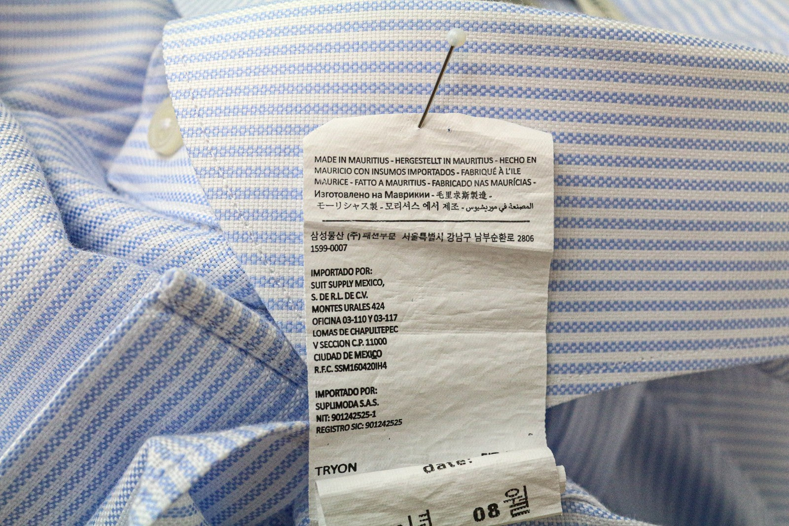 SUITSUPPLY Men's Formal Shirt 45/17 3/4 Extra Slim Blue Cotton Striped Sleeve