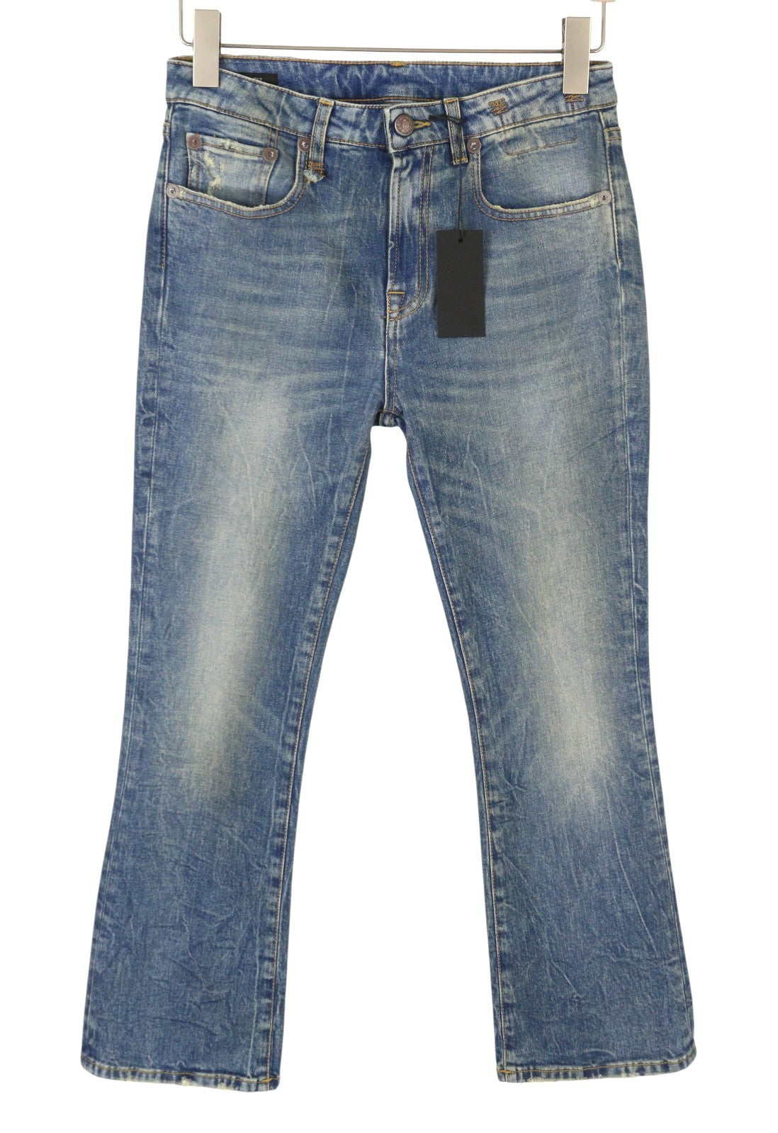 R13 Kick Fit Women Jeans 26 Kelly Stretch Cropped Whiskers Faded Blue PS26