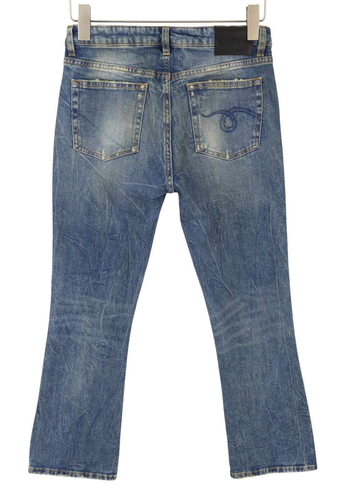 R13 Kick Fit Women Jeans 26 Kelly Stretch Cropped Whiskers Faded Blue PS26