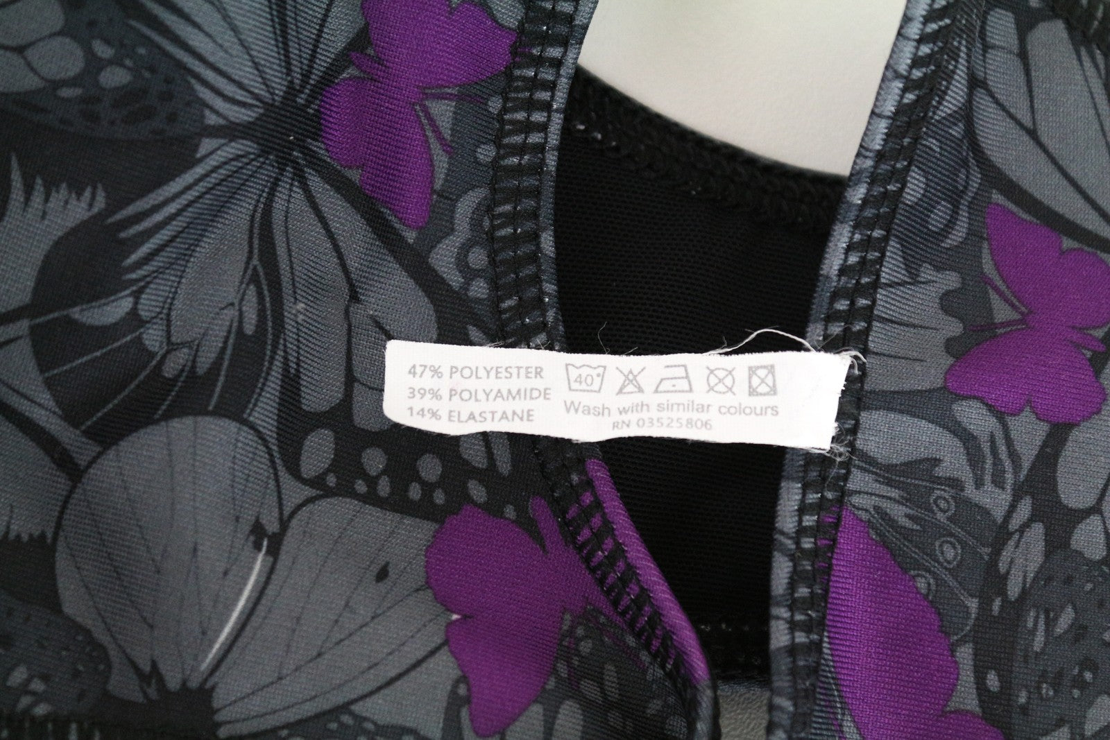SWEATY BETTY Women Sport Bra 2XS Grey Purple Butterfly Pattern Stretch