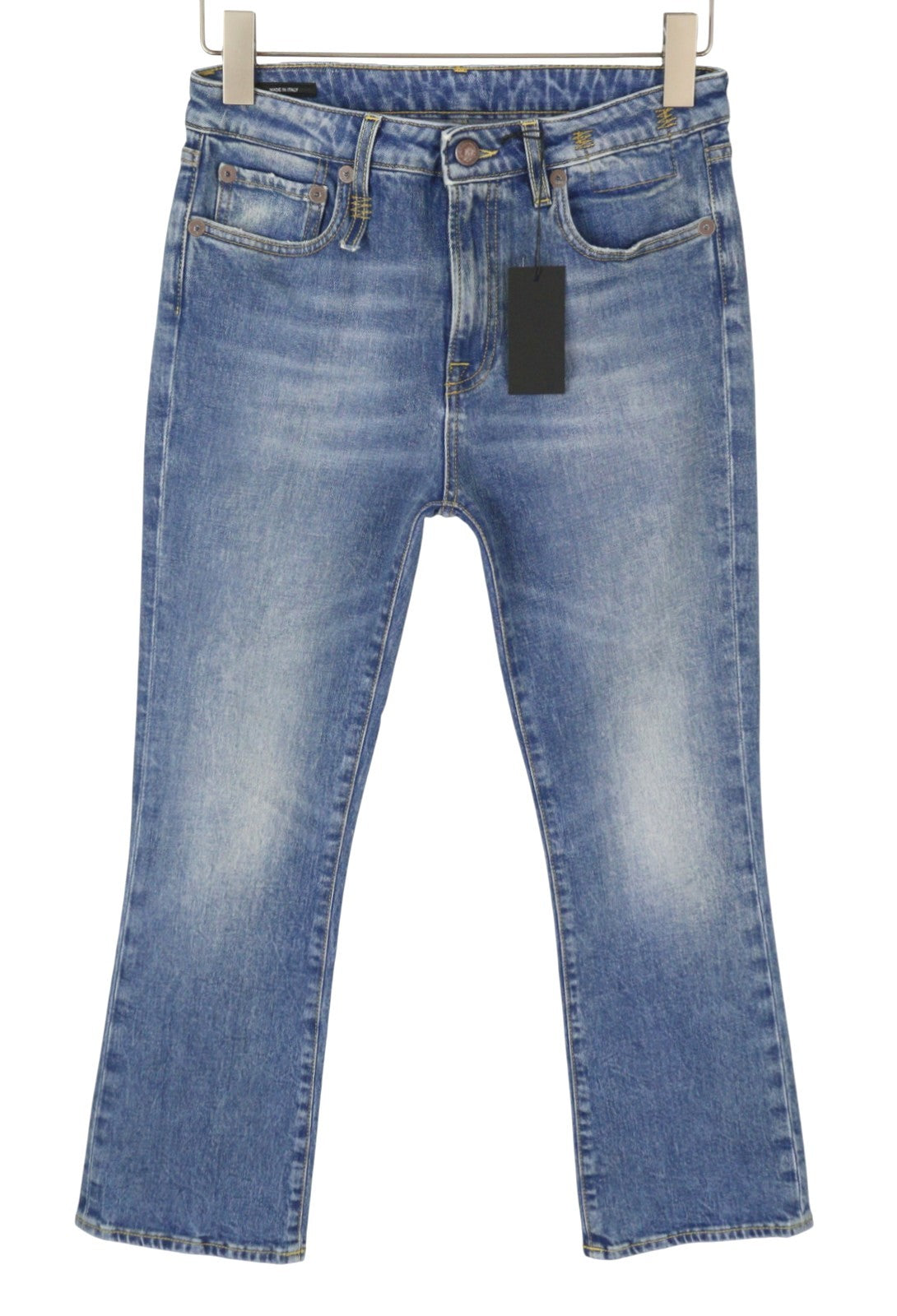 R13 Kick Fit Women Jeans 28 Jasper Stretch Cropped Whiskers Faded Blue PS26