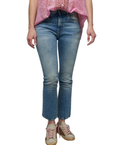 R13 Kick Fit Women Jeans 29 Jasper Stretch Cropped Whiskers Faded Blue PS26