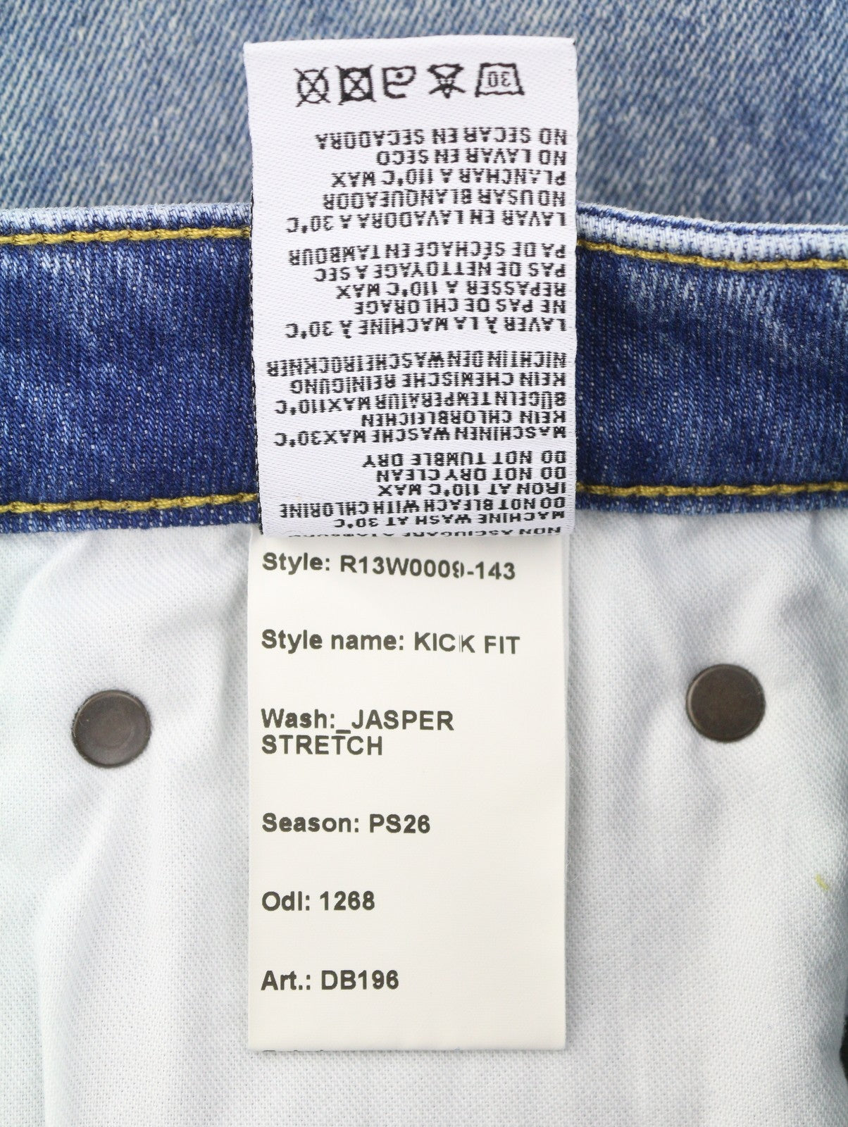 R13 Kick Fit Women Jeans 29 Jasper Stretch Cropped Whiskers Faded Blue PS26