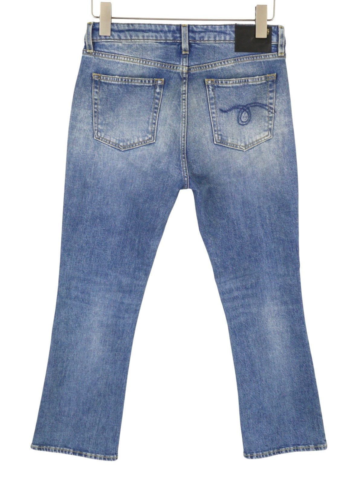 R13 Kick Fit Women Jeans 29 Jasper Stretch Cropped Whiskers Faded Blue PS26