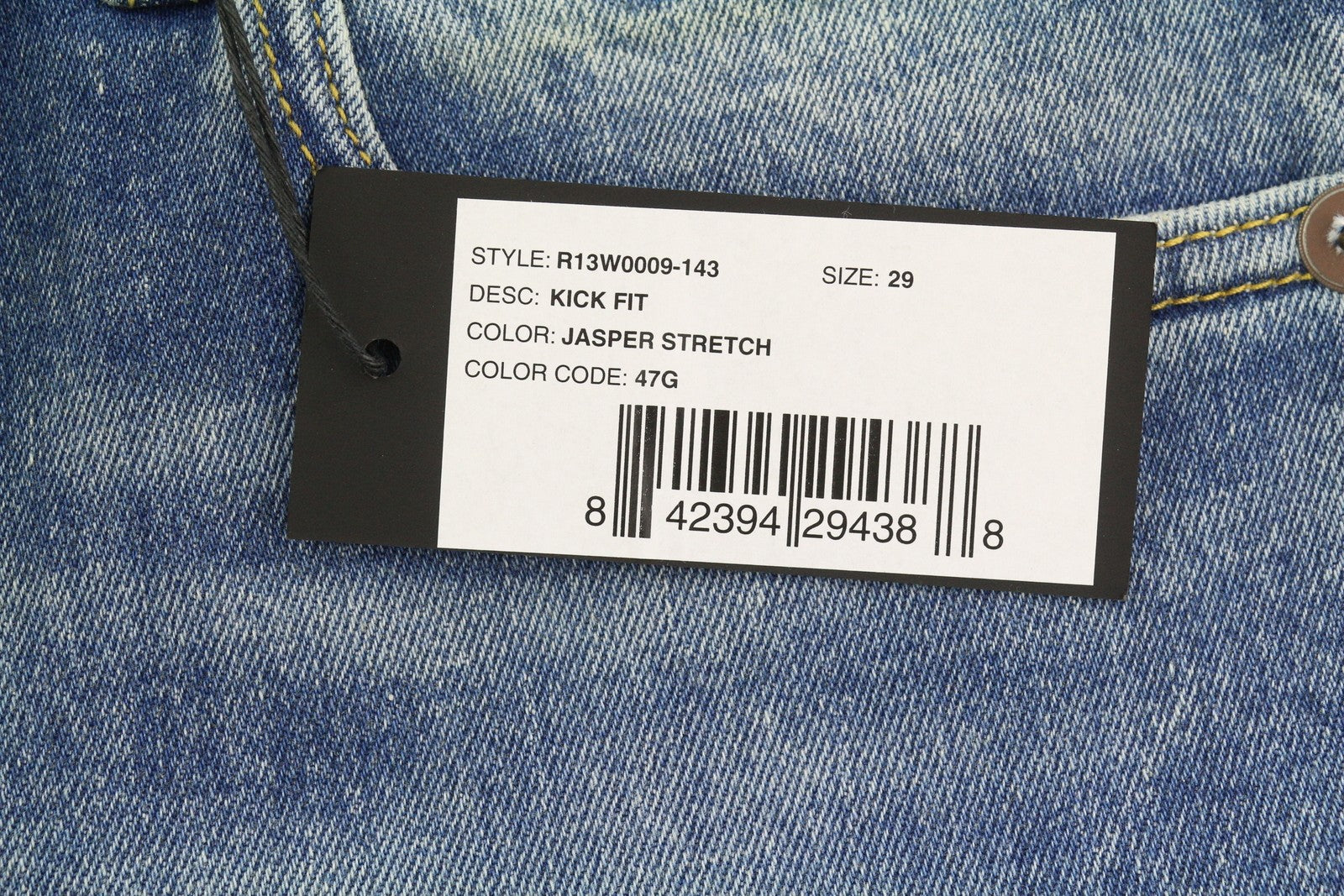 R13 Kick Fit Women Jeans 29 Jasper Stretch Cropped Whiskers Faded Blue PS26