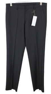 RICHMOND  Men Trousers 48 Dark Grey Wool Blend Pleated Striped Pattern Formal