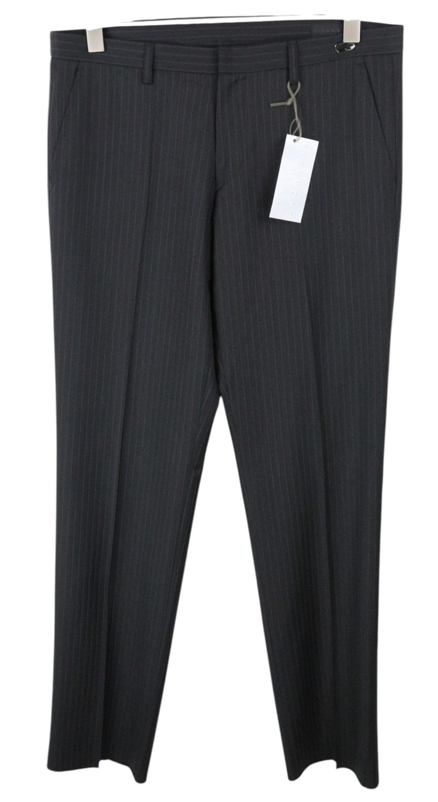 RICHMOND  Men Trousers 48 Dark Grey Wool Blend Pleated Striped Pattern Formal