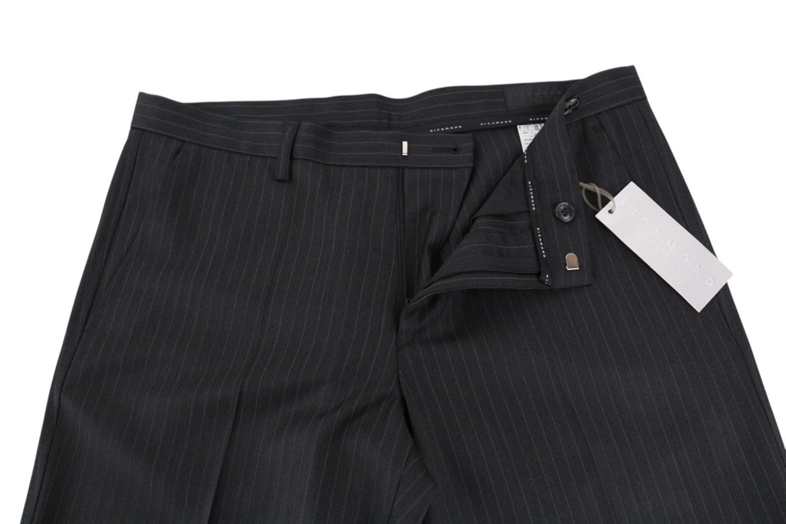 RICHMOND  Men Trousers 48 Dark Grey Wool Blend Pleated Striped Pattern Formal